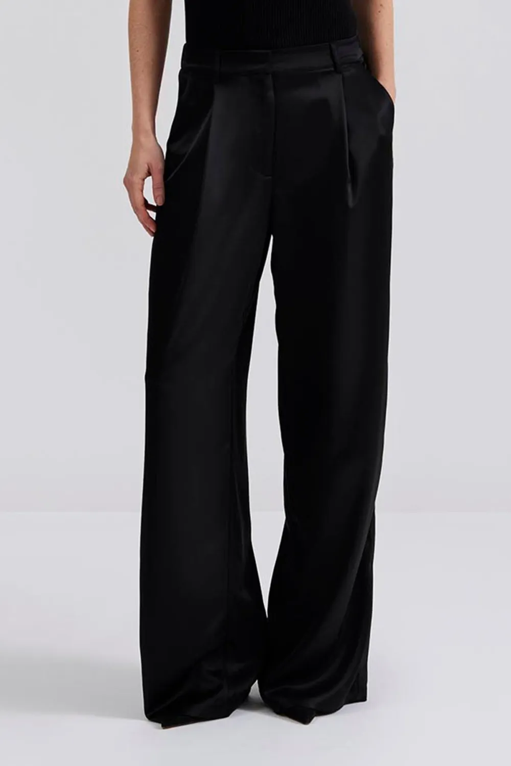 Elastic Waist Wide Leg Satin Trousers