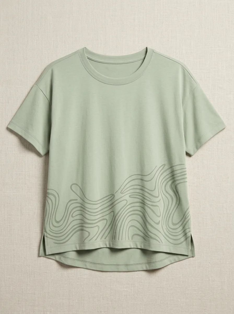 Women's Activewear Abstract Wavy Line Printed T-shirt