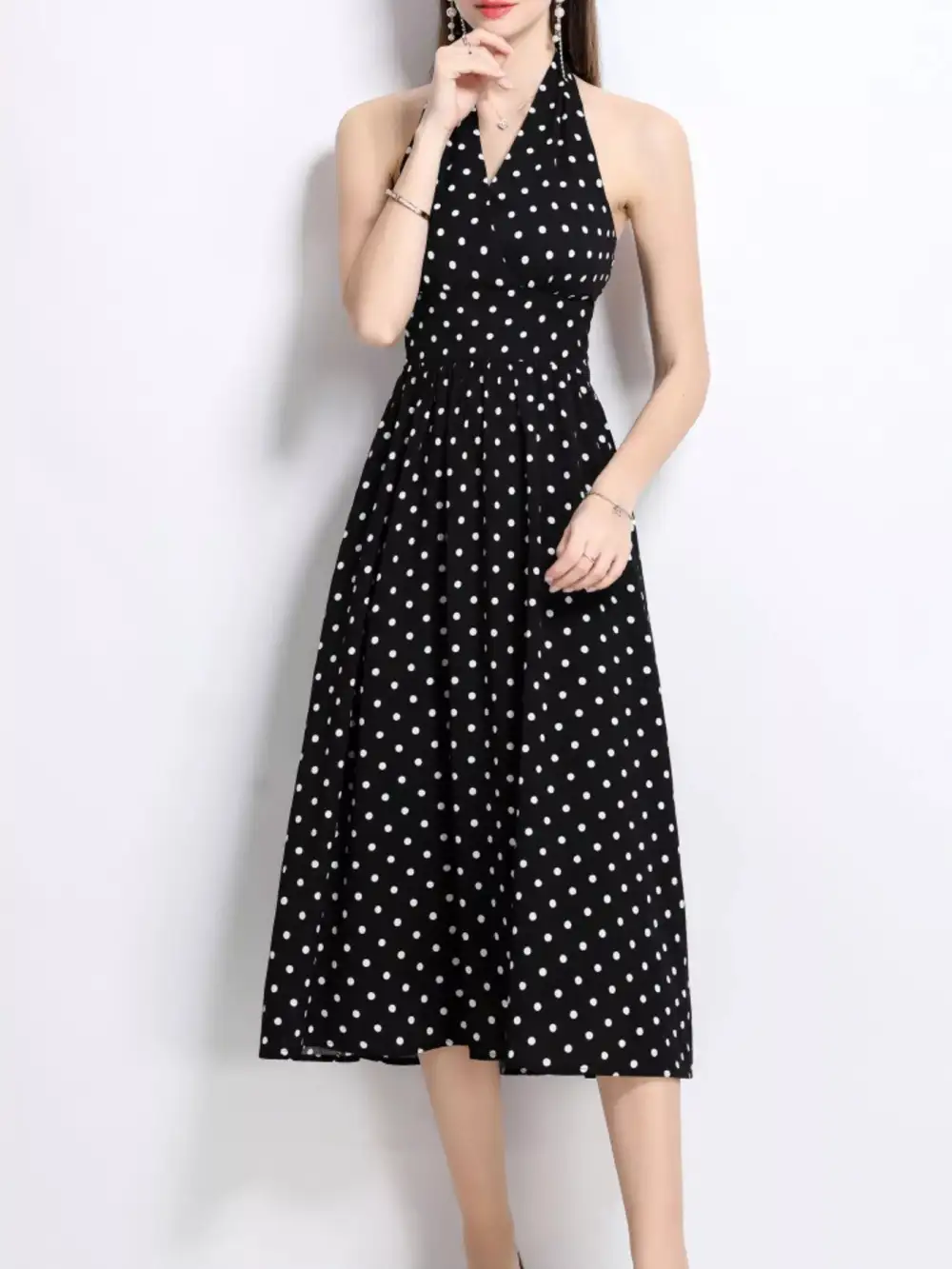 Polka Dot Halter Neck Midi Dress