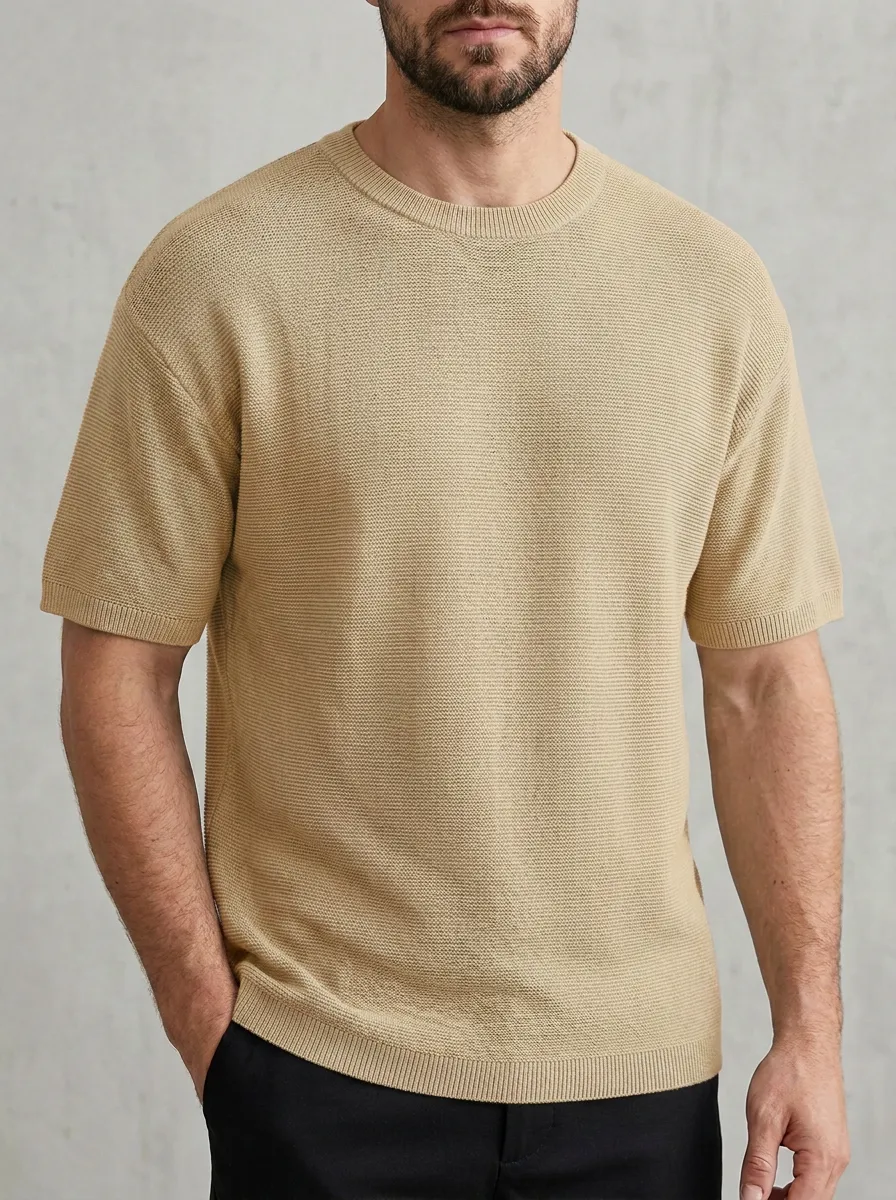 Modern Textured-Knit Men's Knit Crew-Neck T-Shirt