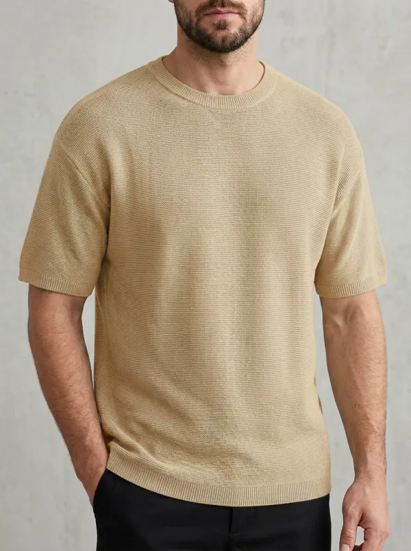 Modern Textured-Knit Men's Knit Crew-Neck T-Shirt