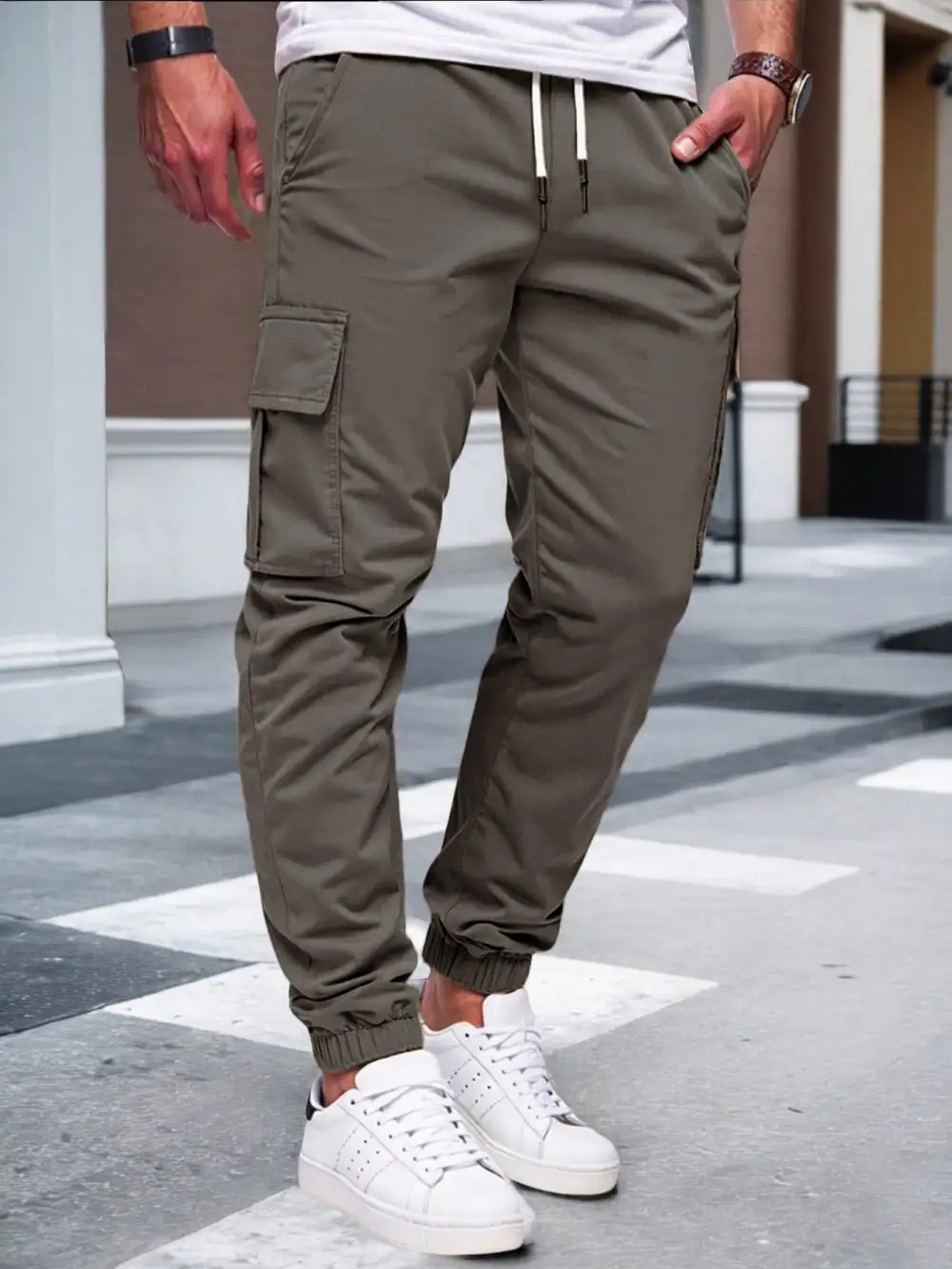 Men's  Tapered Cargo Pants Pockets Waist Leg