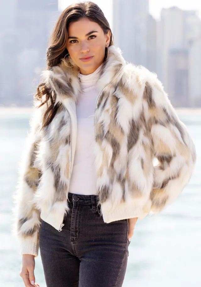 Natural Faux Fur Apres Ski Bomber Jacket