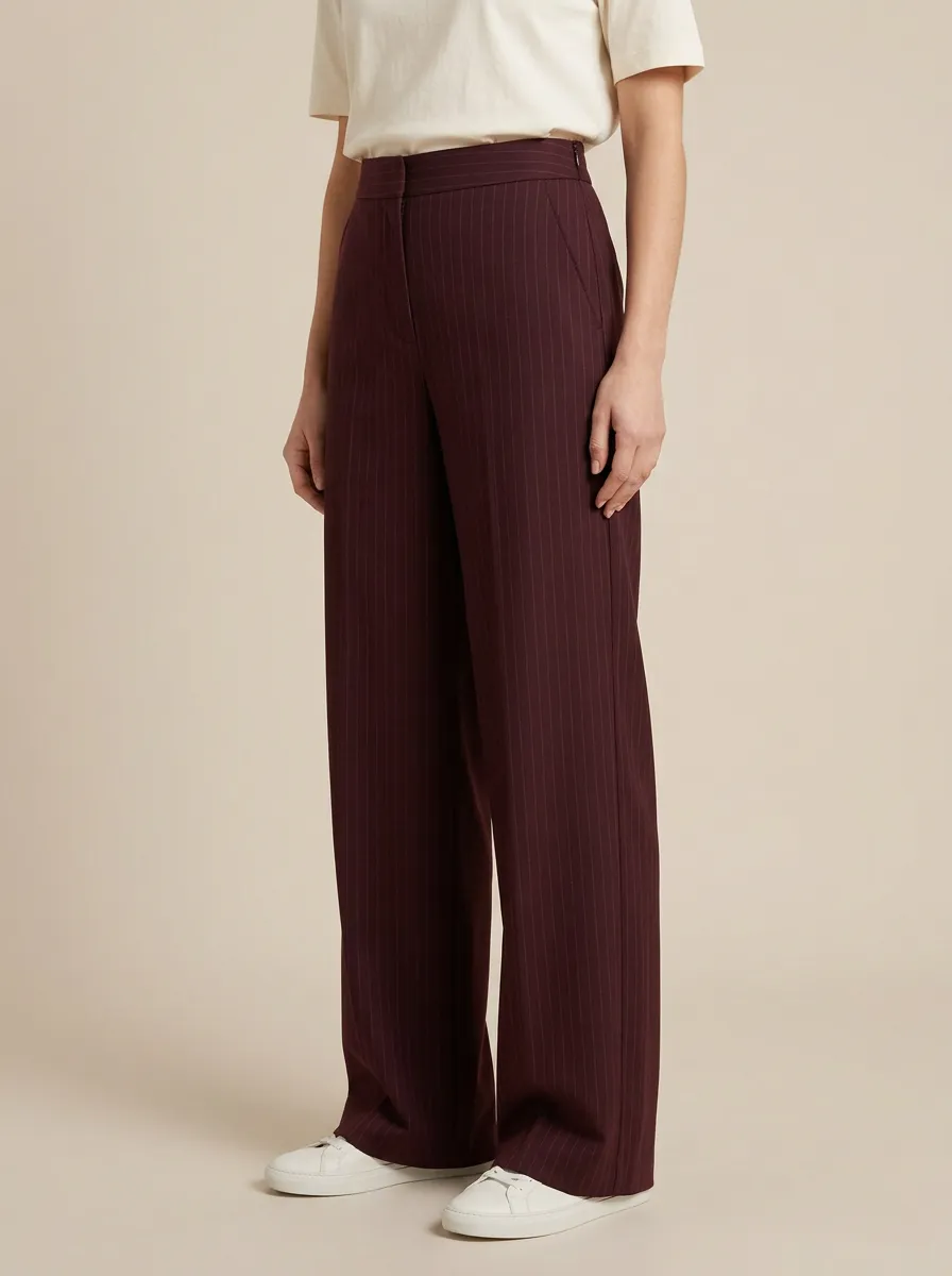 Minimal Wide-Leg Pinstripe Printed Women's Wide-Leg Pants