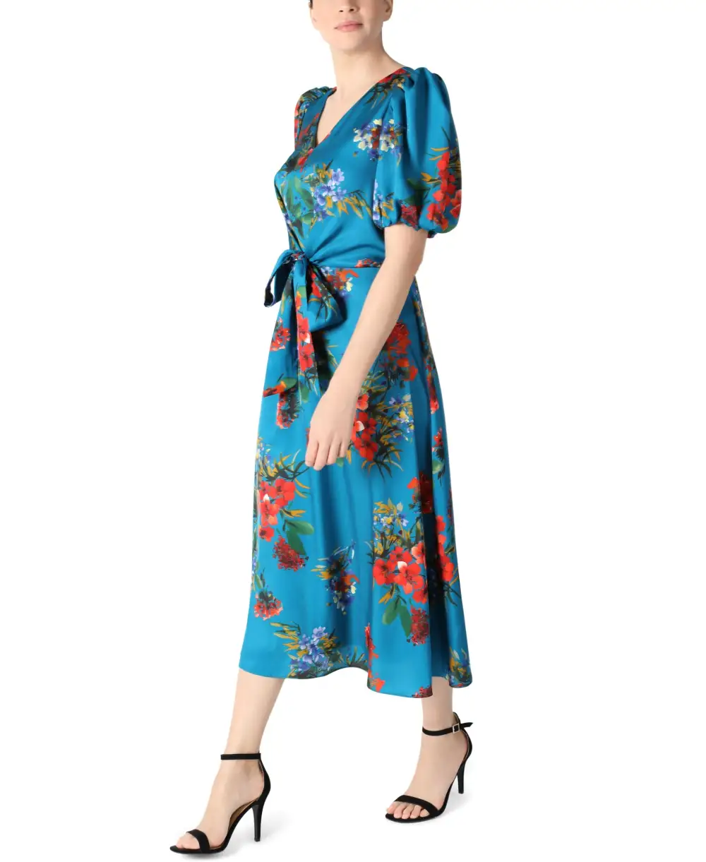 Puff Sleeve Front Tie Dress