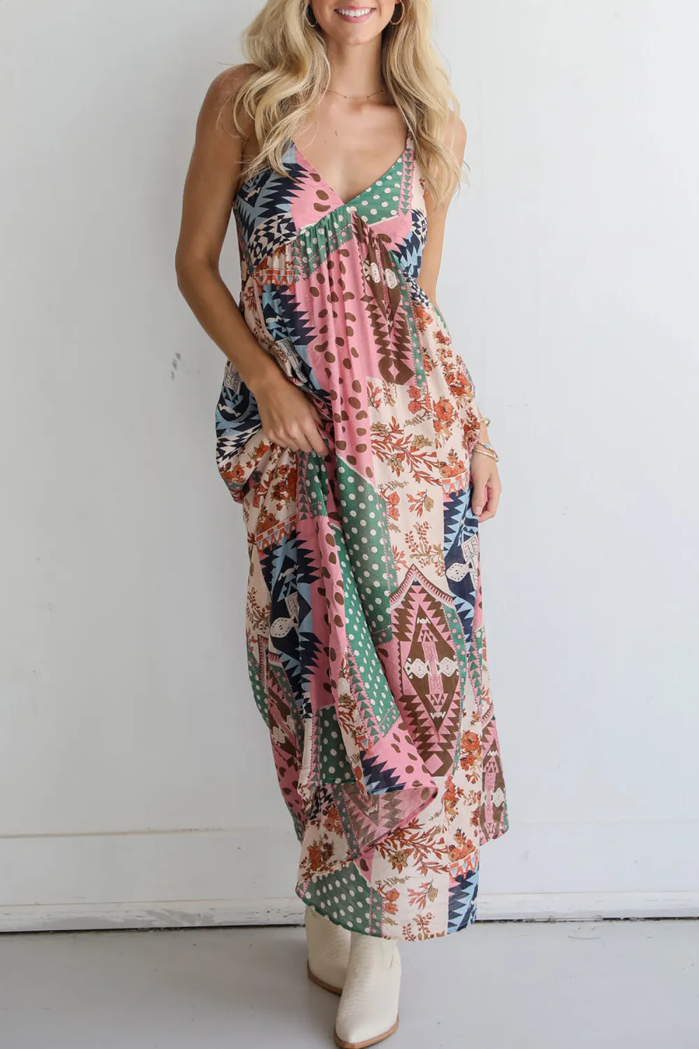Cream Patchwork Maxi Dress