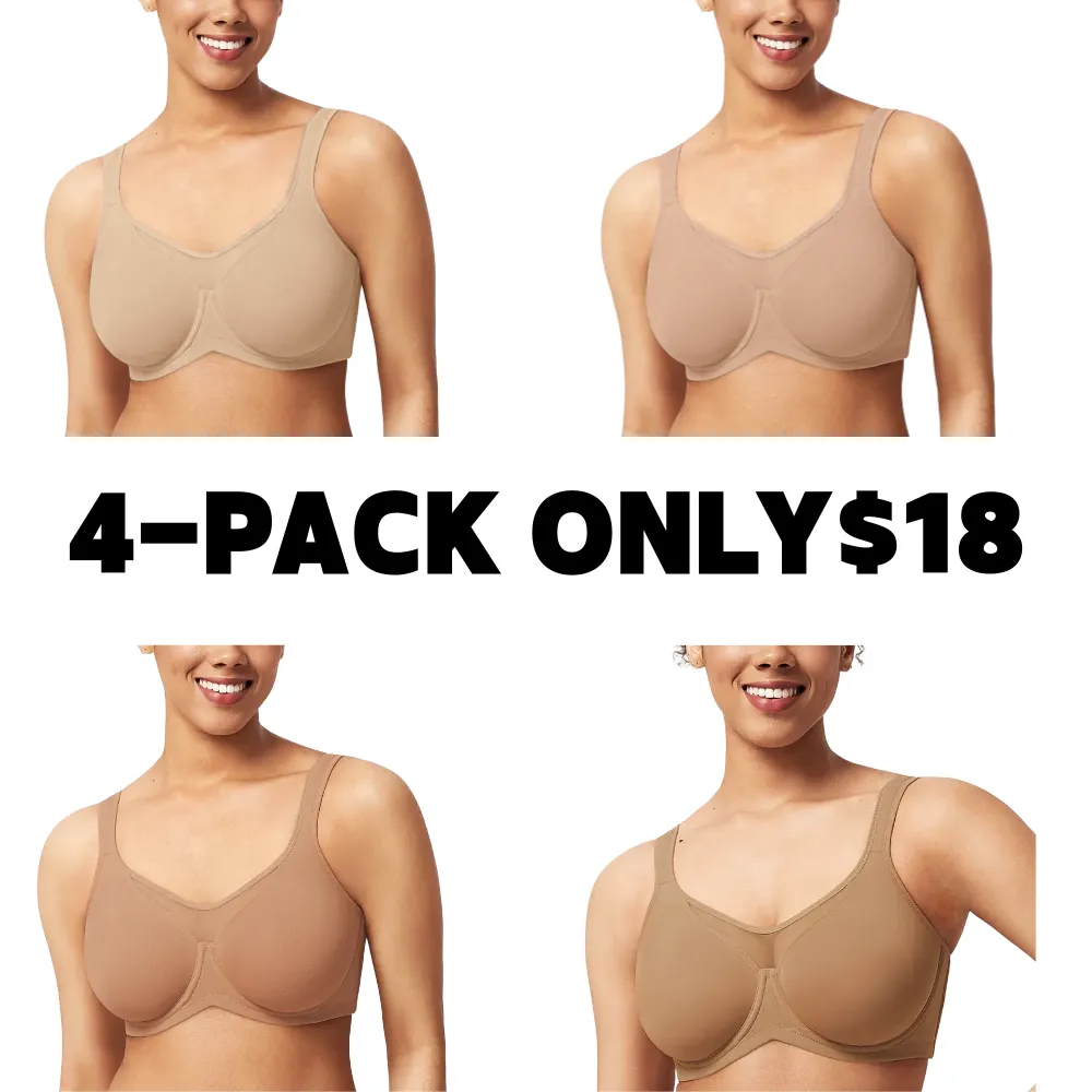 Unlined Non-Padded Underwire Smoothing Wide Strap Full Coverage Minimizer T-shirt Bra