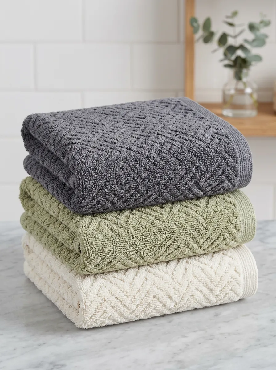 Herringbone Textured Three-Piece Towel Set