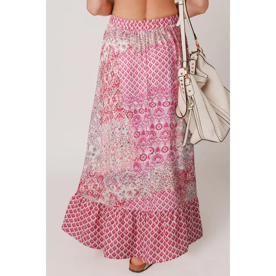 Printed Tassel Drawstring High Waist Maxi Skirt