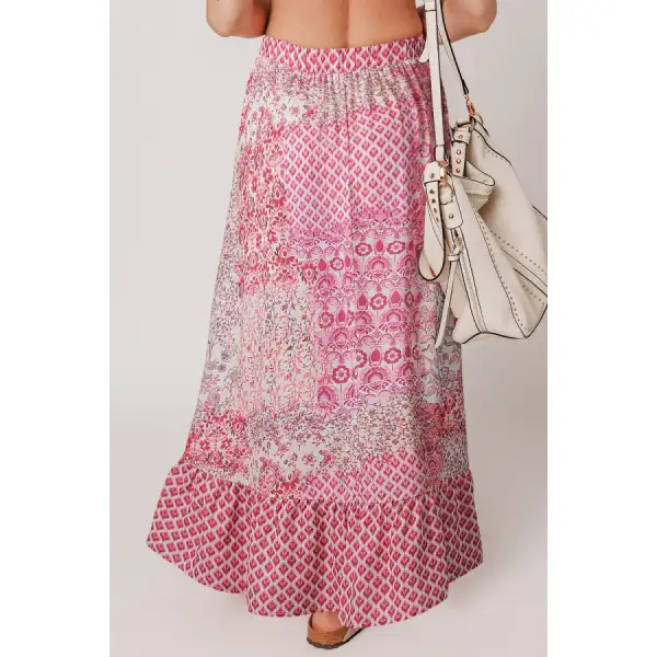 Printed Tassel Drawstring High Waist Maxi Skirt