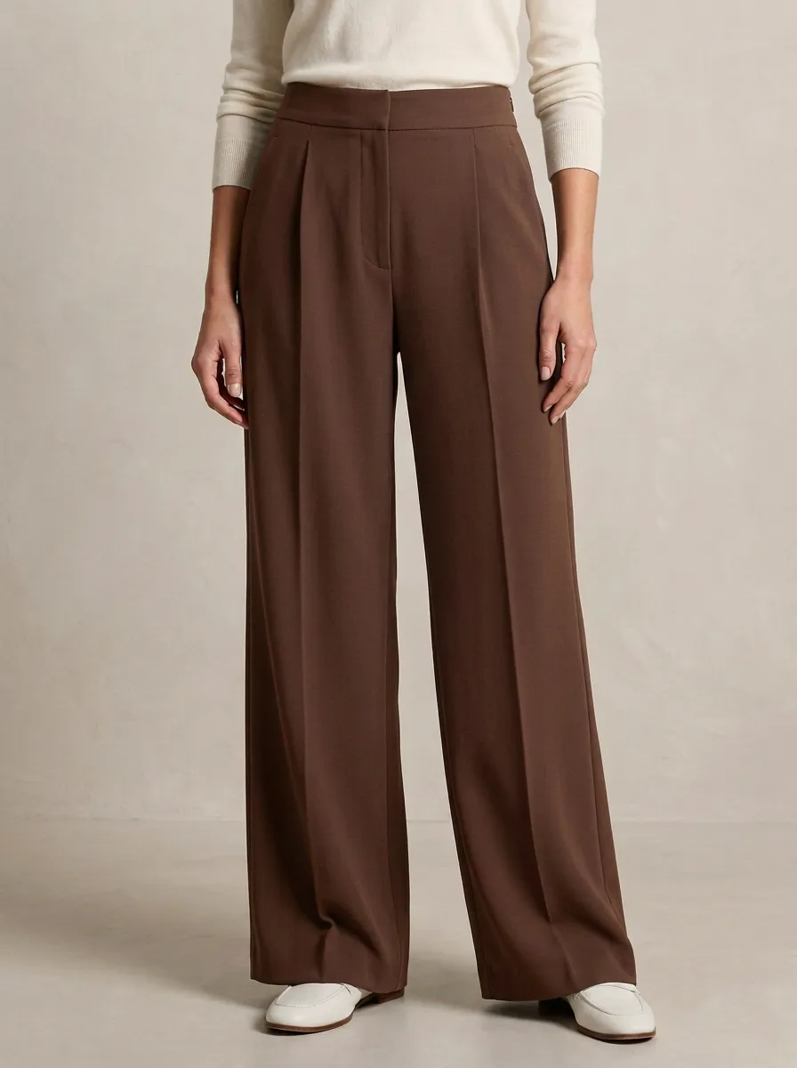 Textured Wide-Leg Pleated Solid Women's Wide-Leg Pants