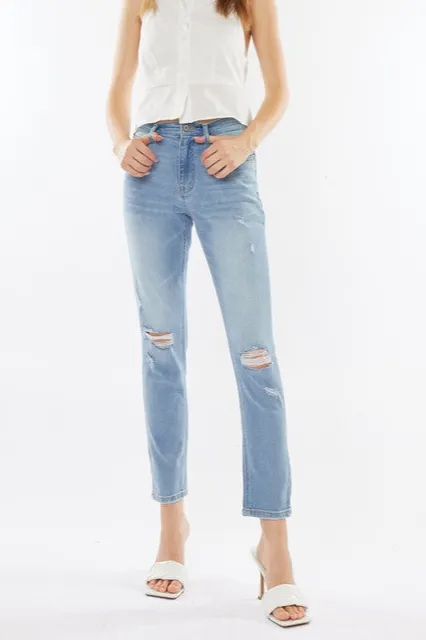 Light Wash Distressed Straight Leg Jeans