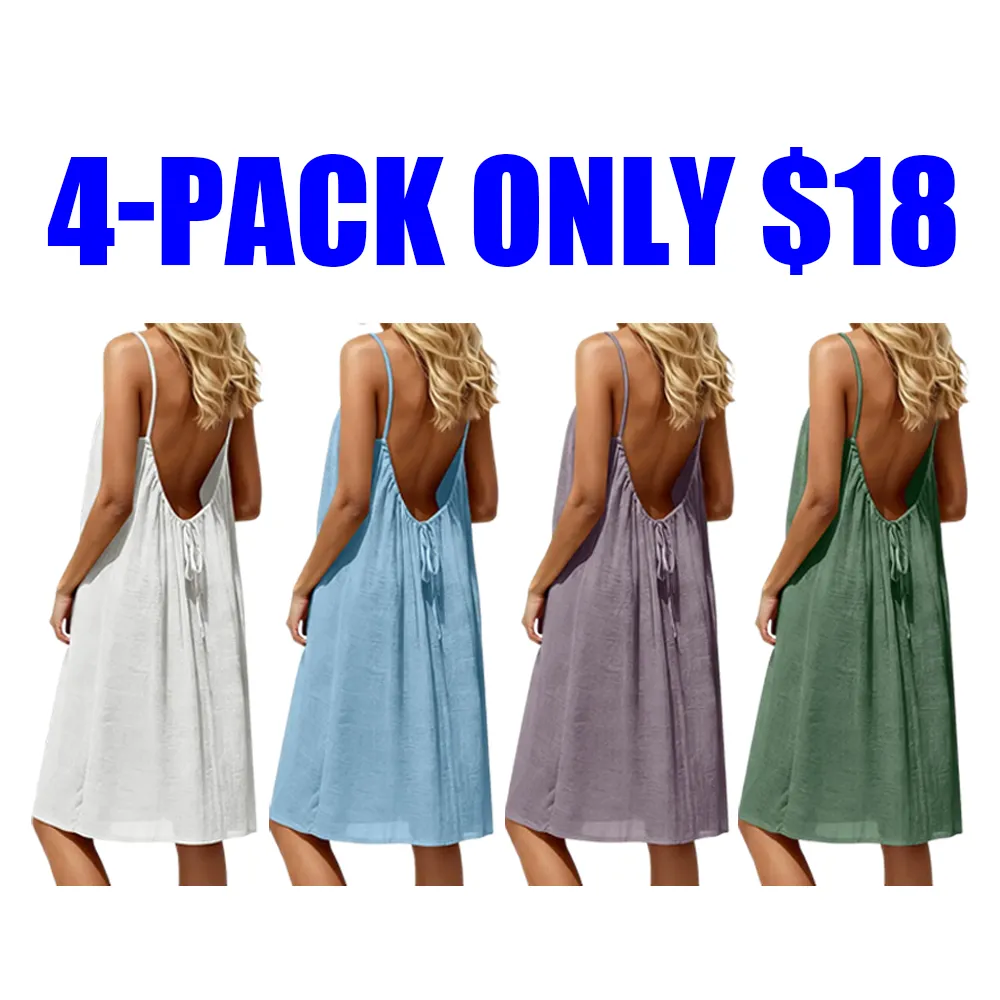 🔥Women's Solid-Color Spaghetti-Strap Loungewear Dress🔥8-Pack -Only $24