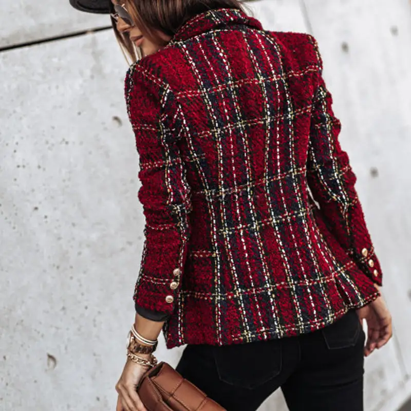 Checked Double-Breasted Women's Blazer