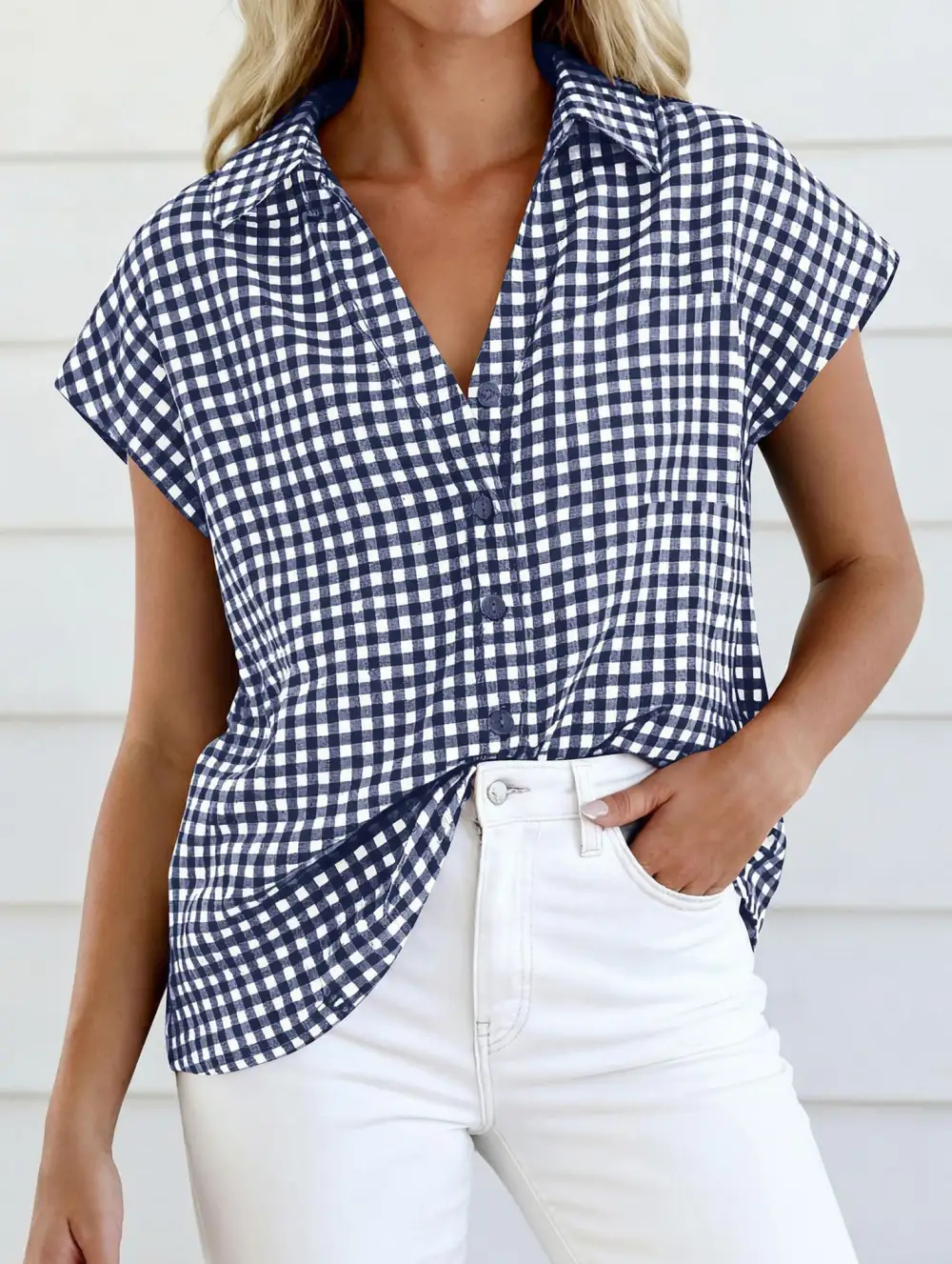 Plaid Button Loose Short Sleeve Shirt