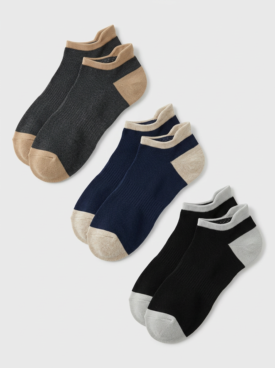 Men's Three-Pair Ribbed Colorblock Ankle Sock Set