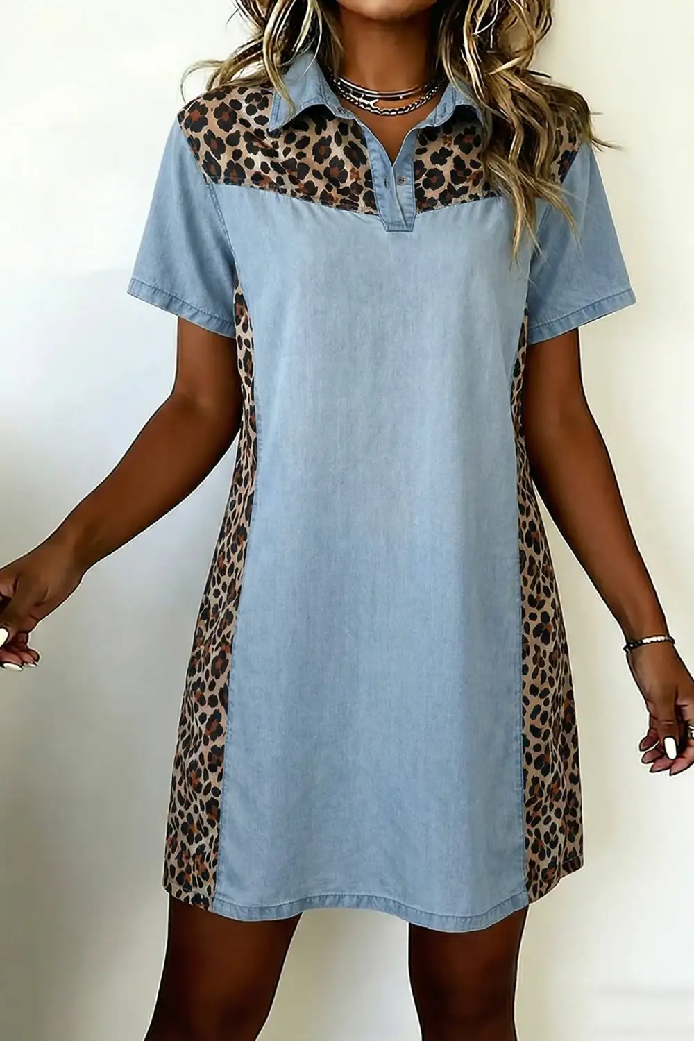 Animal Print Patchwork Denim Mini Dress