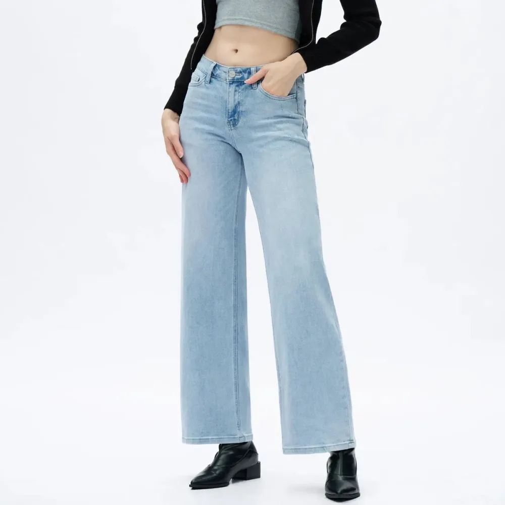 🔥Hot Sale🎁🎉Wide Leg Jeans for Women Stretchy Mid Low Rise Butts Lifting Baggy Jeans Trendy Loose Fit Cute Mom Jeans