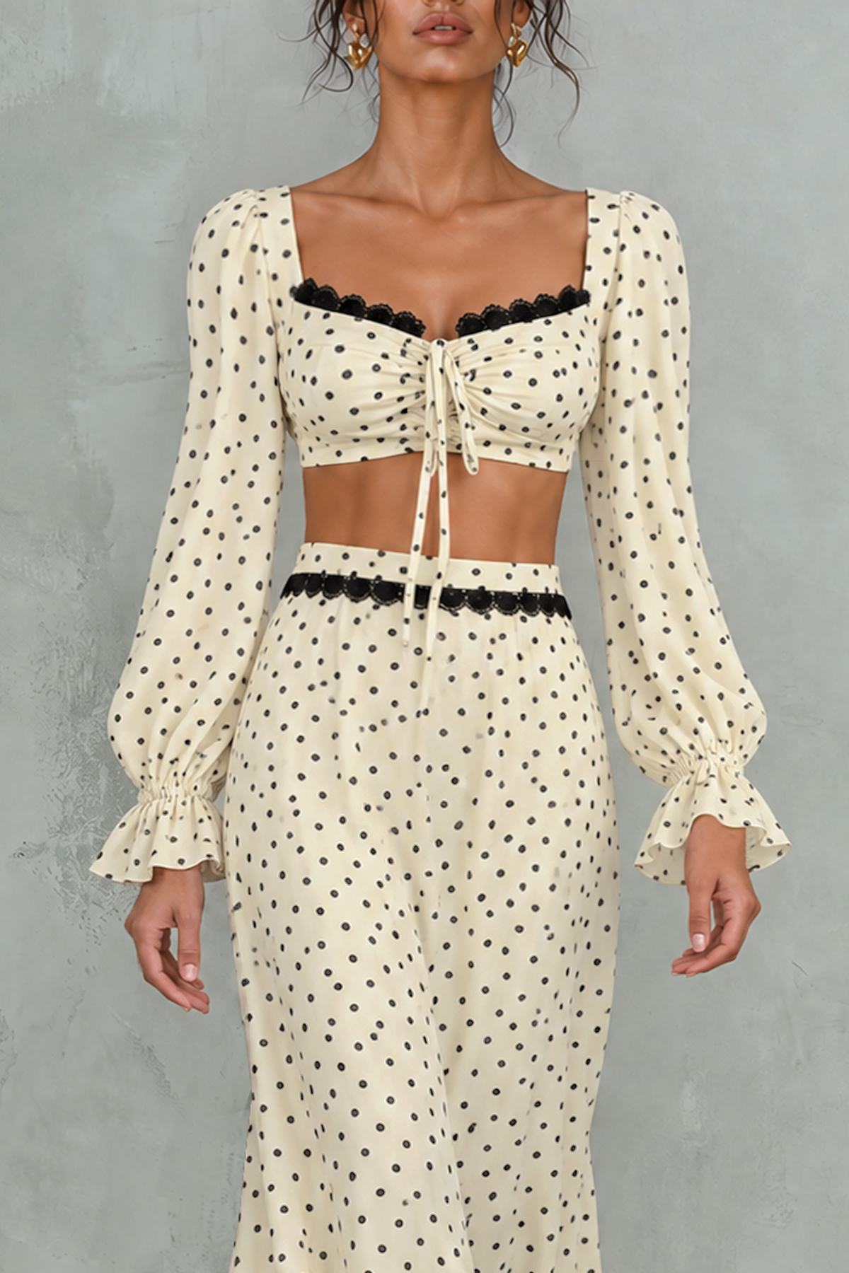 Lace Polka Dot Matching Skirt Set