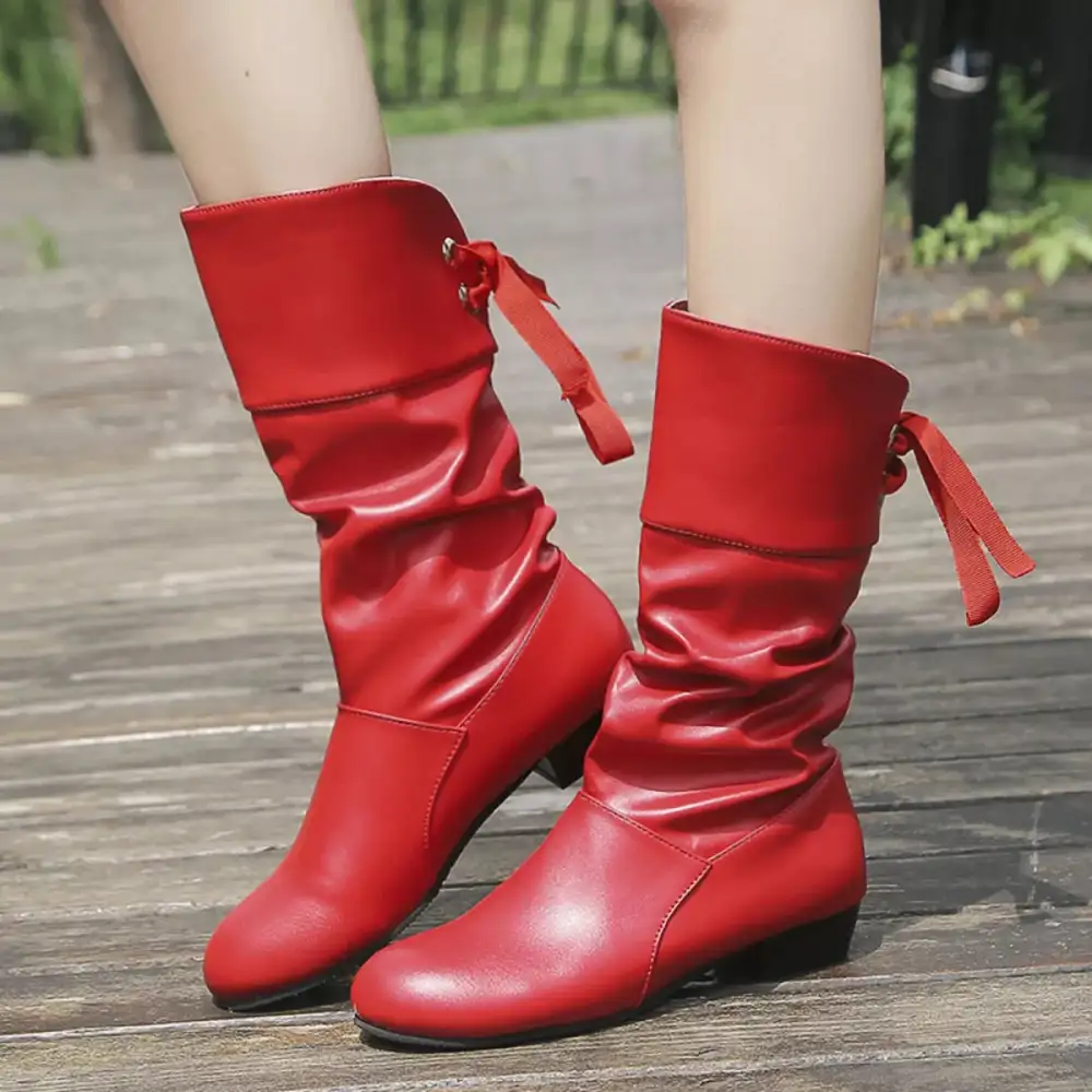 Feminine Round Toe Block Heels Boots