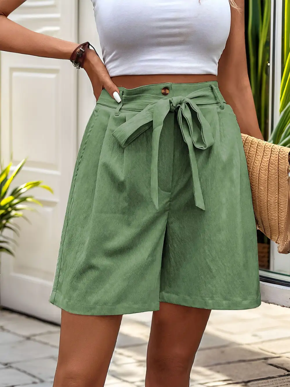 Tied High Waist Pocket Shorts
