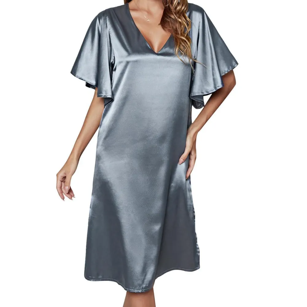 Loose Fitting Bell Sleeve Silky Nightgown