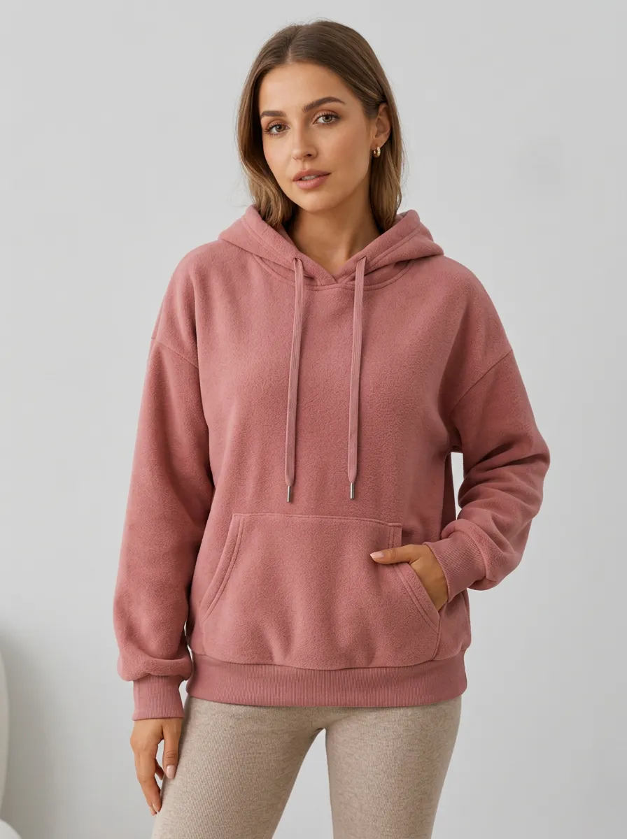 Women's Casual Minimalist Dusty Rose Fleece Pullover Hoodie