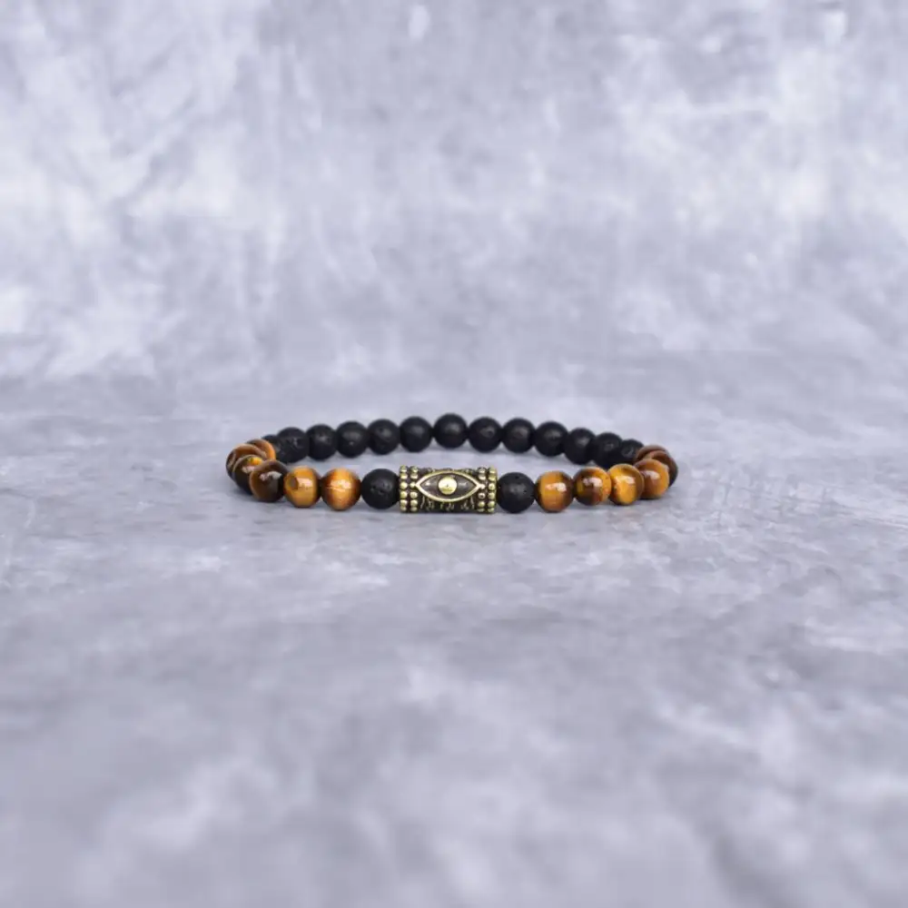 Evil Eye Tiger Eye Lava Bead Bracelet