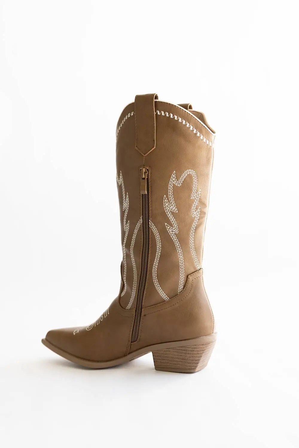 Bow Detail Zip Entry Pointed Toe Mid Calf Western Boots