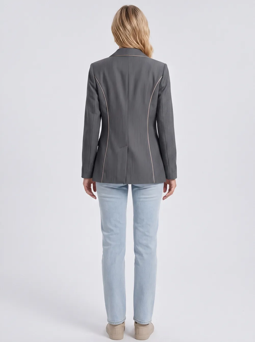 Women's Business Casual Grey Single Button Tailored Blazer