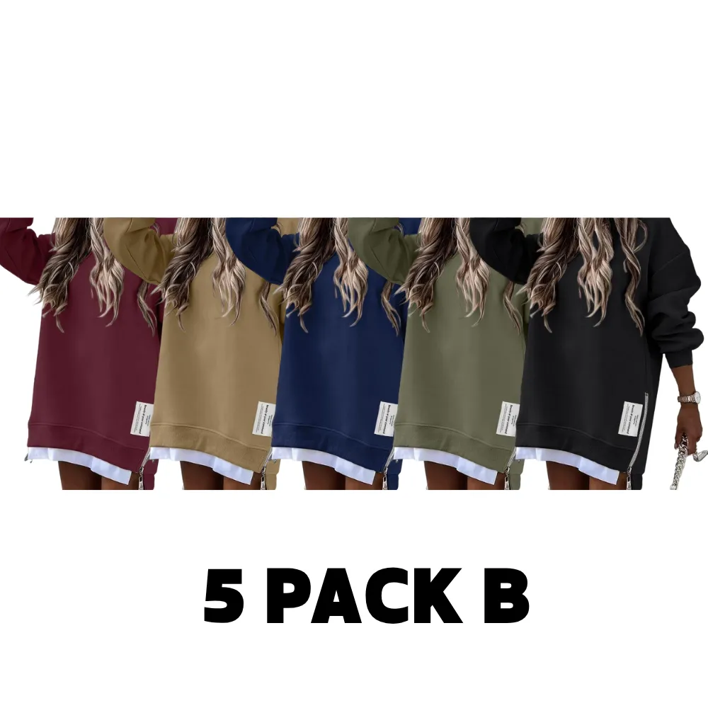 Womens Long Sleeve Pullover Sweatshirt Zipper Slit Casual Dress