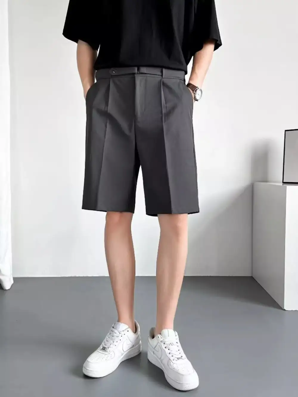 Men's Full Size Pleated Detail Shorts Plus Size
