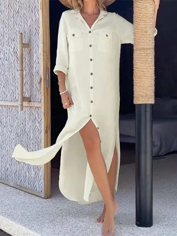 Loose Buttoned Long Shirt Maxi Dress