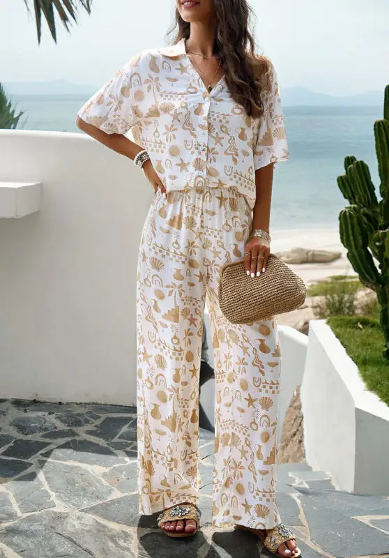 Printed Short Sleeved Trousers Coordinated Suit Shorts