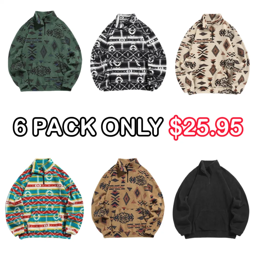 🎁Halloween Sale 49% Off - Casual Ethnic Pattern Zipper Sweatshirt – Drop Shoulder Long Sleeve Pullover with Stand Collar, Soft & Comfy Fit