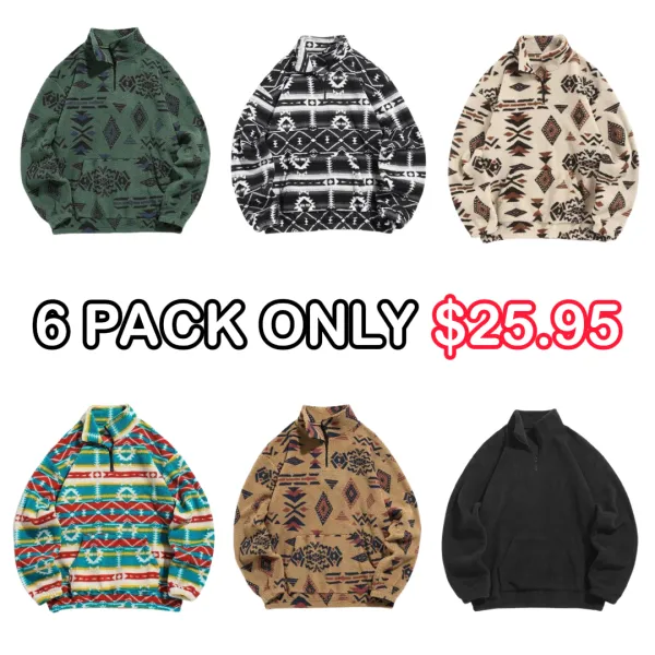 🎁Halloween Sale 49% Off - Casual Ethnic Pattern Zipper Sweatshirt – Drop Shoulder Long Sleeve Pullover with Stand Collar, Soft & Comfy Fit