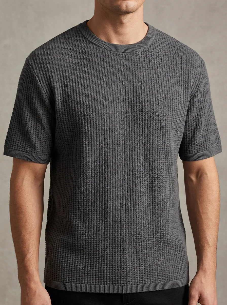 Waffle-Knit Men's Knit Crew-Neck T-Shirt