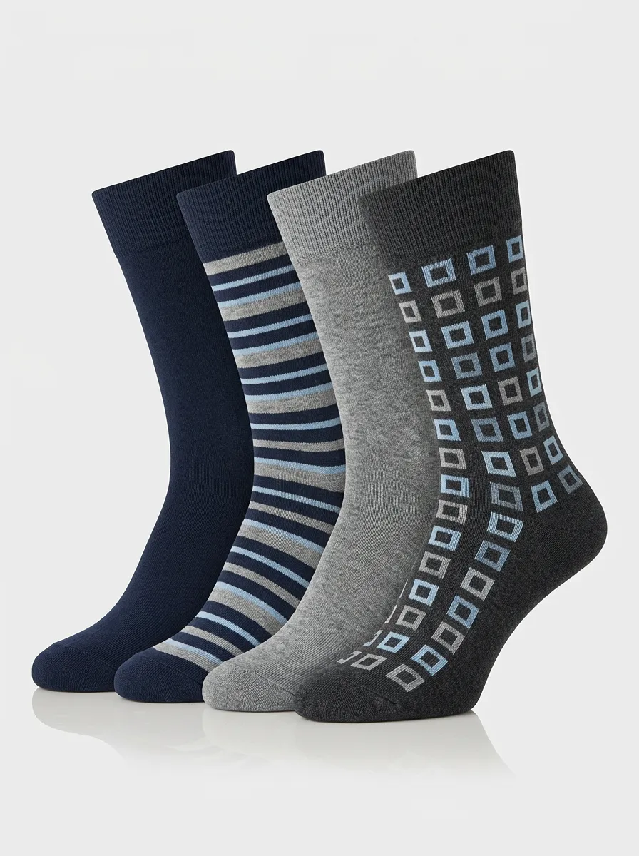 Practical Geometric Striped Daily Wear Men's Four Pair Socks