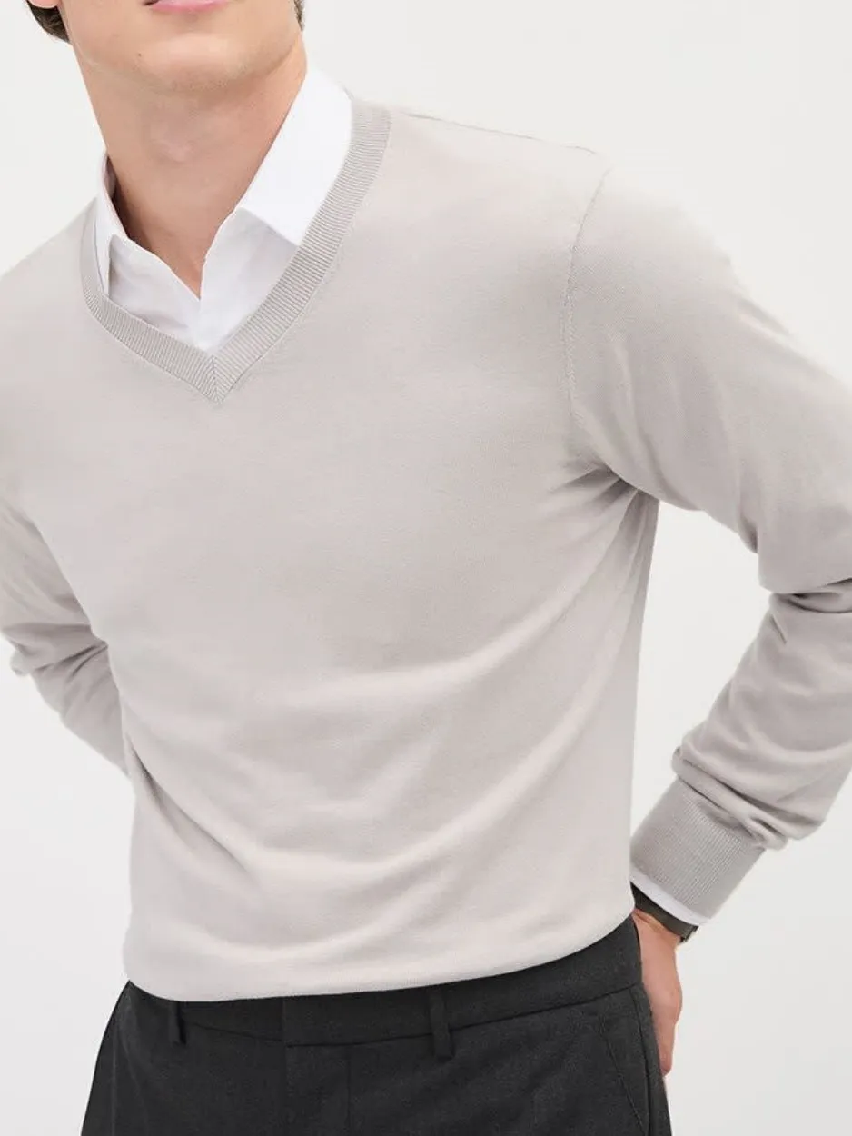 Coconut Cream Long-Sleeve V-Neck Sweater