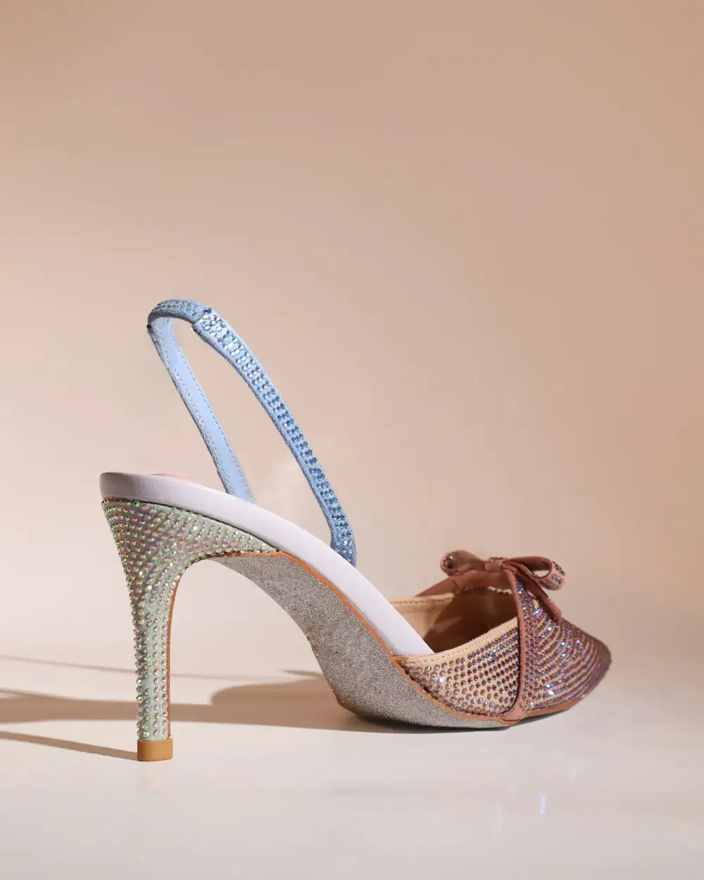 Bow Rhinestone Slingback Pumps in Champagne