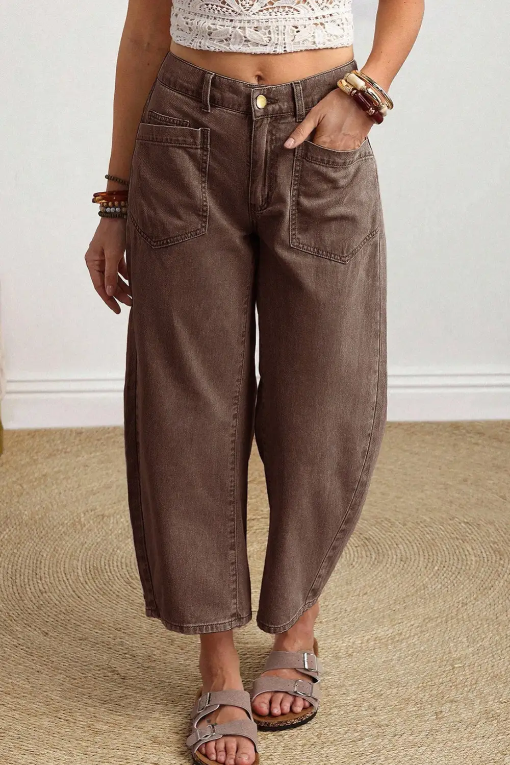Barrel Leg Pocketed Denim Jeans