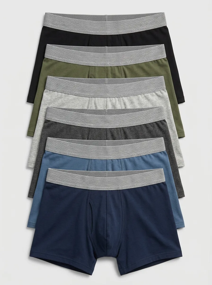 Men's Multi-Color Solid Basic Cotton Printed Boxer Briefs 6-Pack