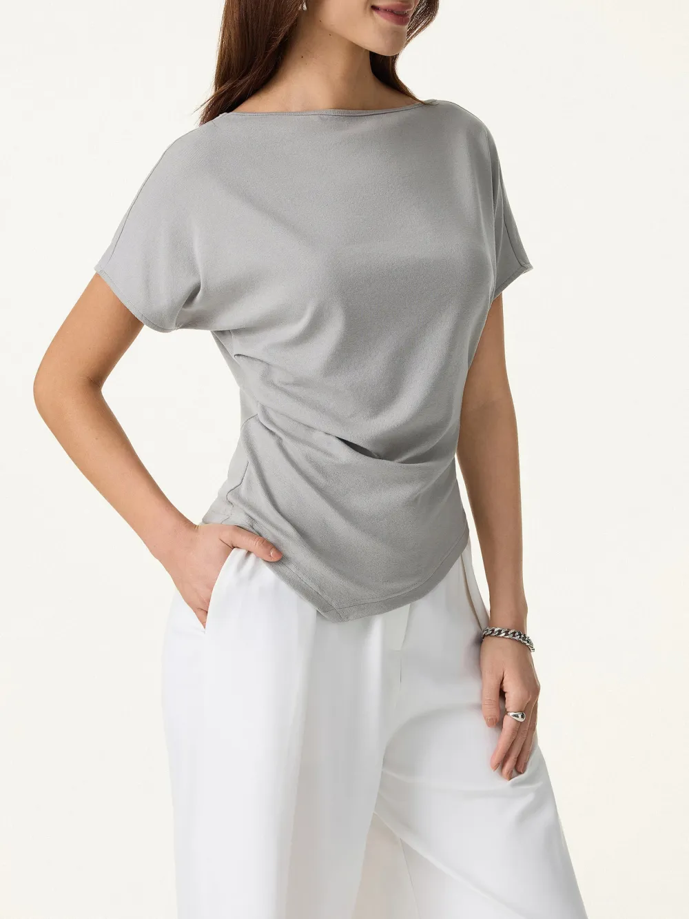 Cotton Lyocell Boatneck Angled Summer Tee