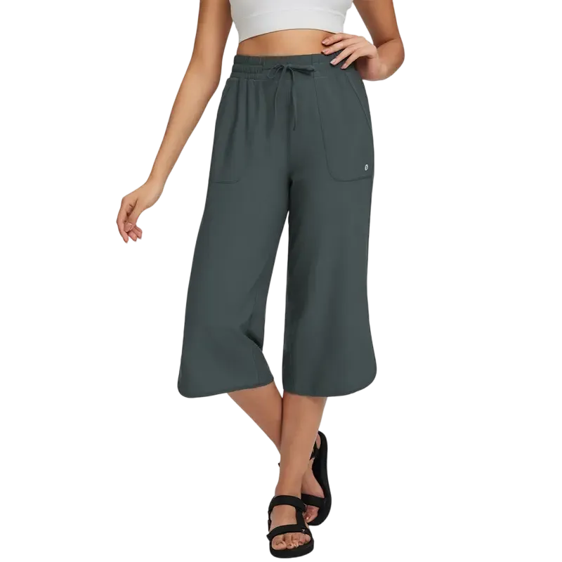 Women's Comfy Drawstring High-Waisted Crop Pants - Breathable Wide-Leg Loungewear