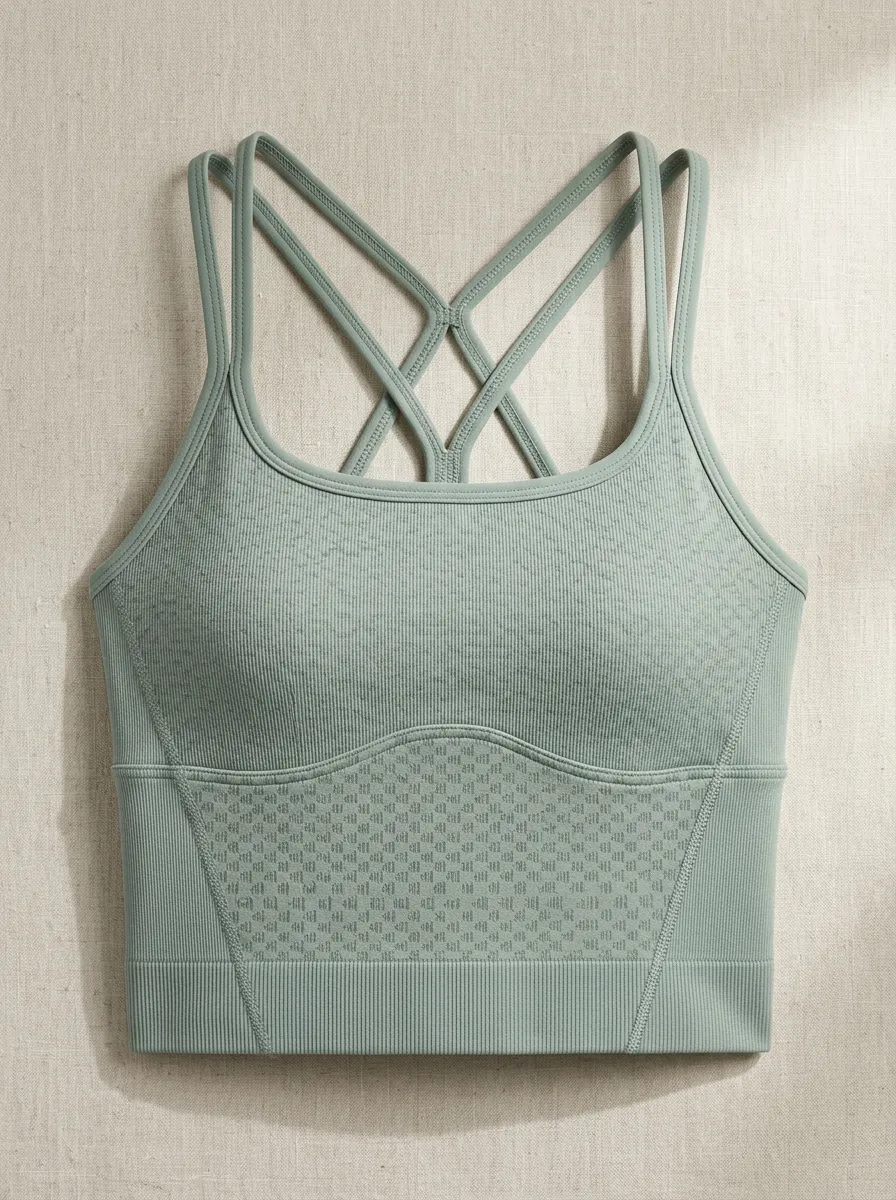 Women's Yoga Fitness Sage Green Crisscross Back Seamless Crop Top