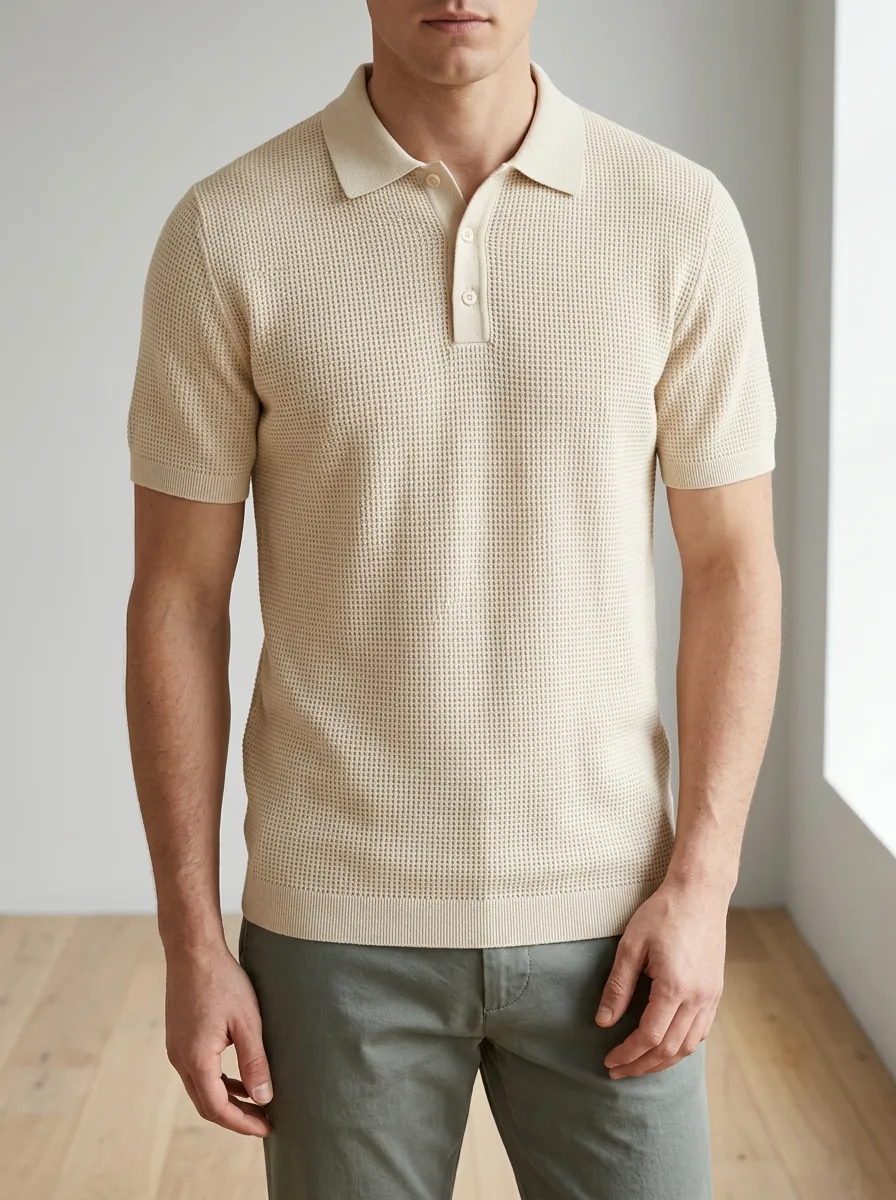 Men's Relaxed Weekend-Ready Waffle Knit Polo Shirt
