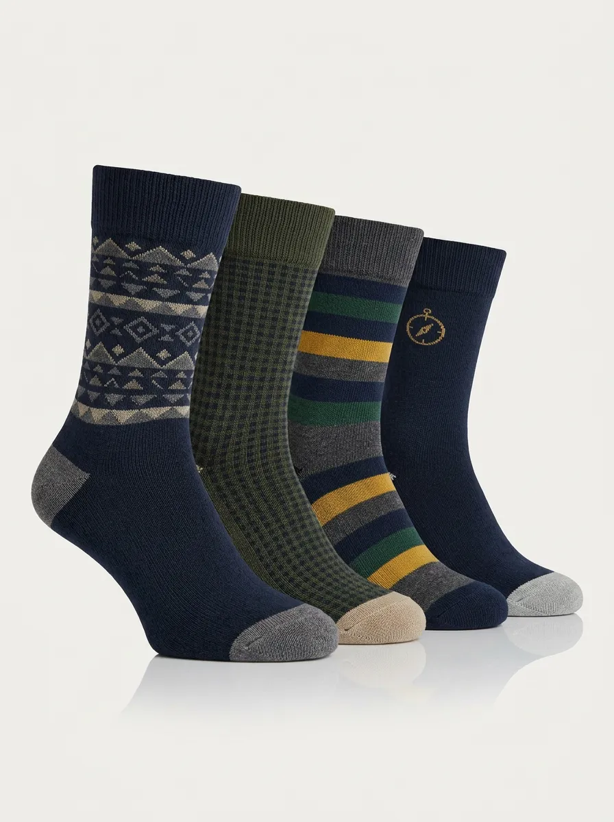 Men's Vintage-Print Four Pair Socks