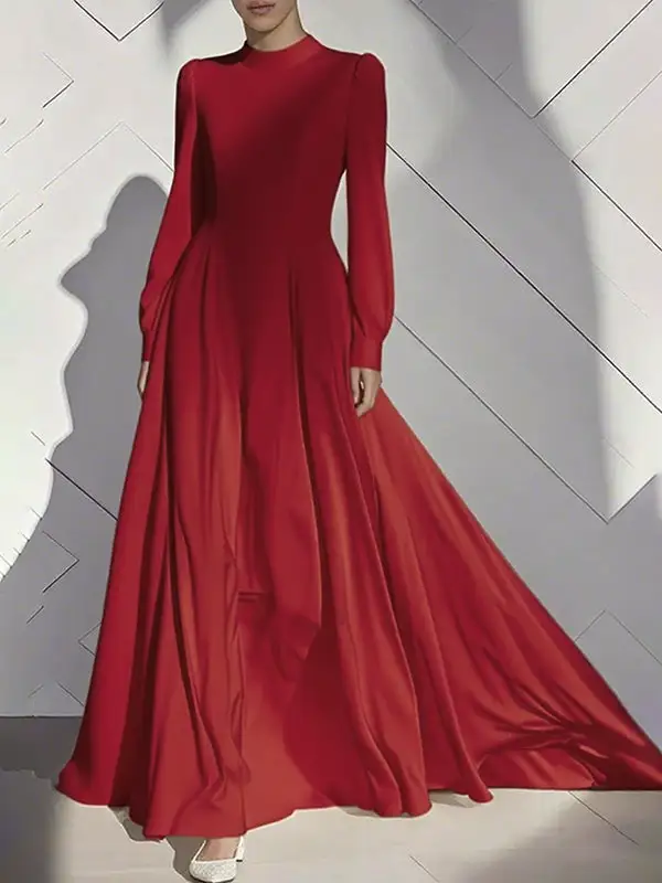 Zipper Pleated Neck Maxi Dress