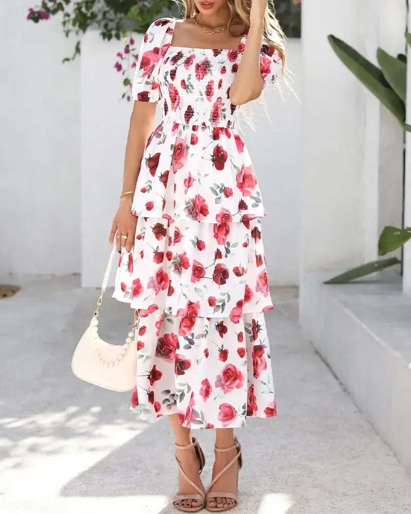 Women's Square Neck Smocked Dress