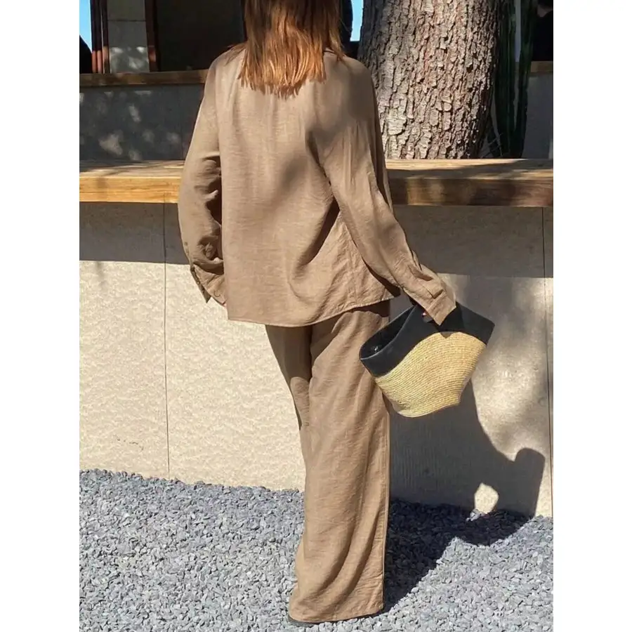 Relaxed Fit Button Up Shirt and Pants Two Piece Set Dress